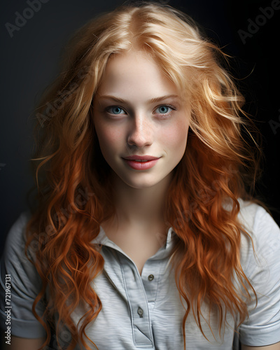 Portrait of Woman with Ombre White and Red Hair Style