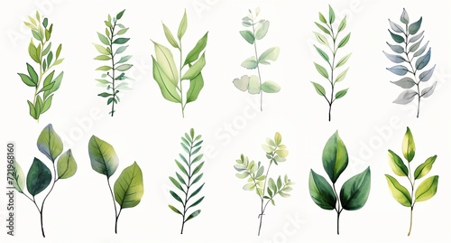 a bunch of green leaves on a white background