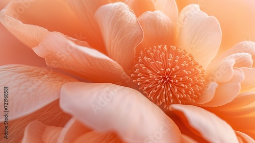 Closeup abstract background of peach fuzz color gentle petals of blossoming flower in color trend 2024 - AI Generated Abstract Art © Curva Design
