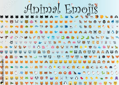 Animal Emojis set of vectors 