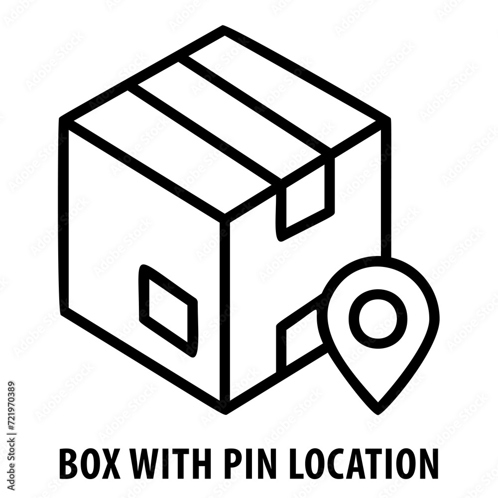 Box with pin location, map marker, delivery location, destination, shipping, logistics, package tracking, location icon, pin icon, shipping address, destination point, delivery symbol Box with pin location, map marker, delivery location, destination, shipping, logistics, package tracking, location icon, pin icon, shipping address, destination point, delivery symbol