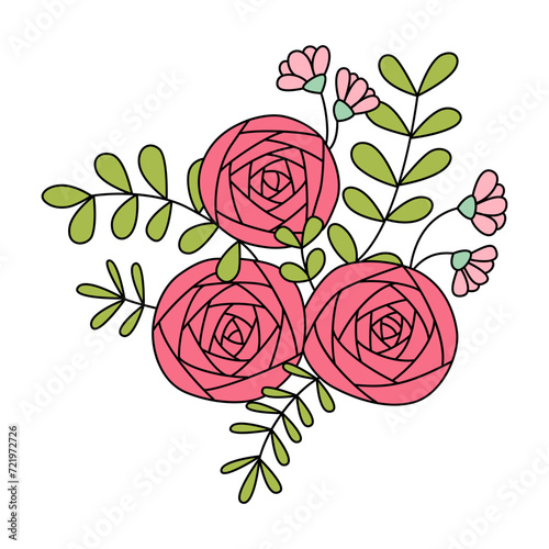 Flower bouquet illustration in cartoon style. Isolated on white