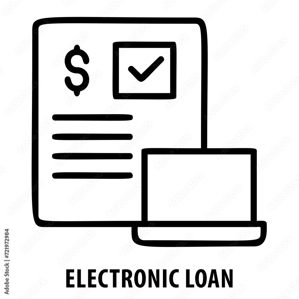 Electronic loan, online loan, digital loan, electronic transaction, financial, loan approval, digital finance, loan document, electronic loan icon, online banking, e loan, financial technology Electronic loan, online loan, digital loan, electronic transaction, financial, loan approval, digital finance, loan document, electronic loan icon, online banking, e loan, financial technology