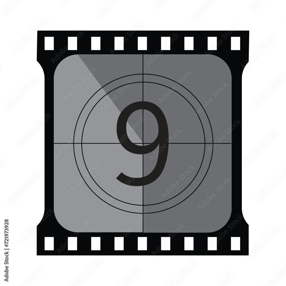 countdown frame. Art design. Old film movie timer count. Vintage retro cinema. Abstract concept graphic element. Universal leader. Number one - 9 countdown frame. Art design. Old film movie timer count. Vintage retro cinema. Abstract concept graphic element. Universal leader. Number one - 9