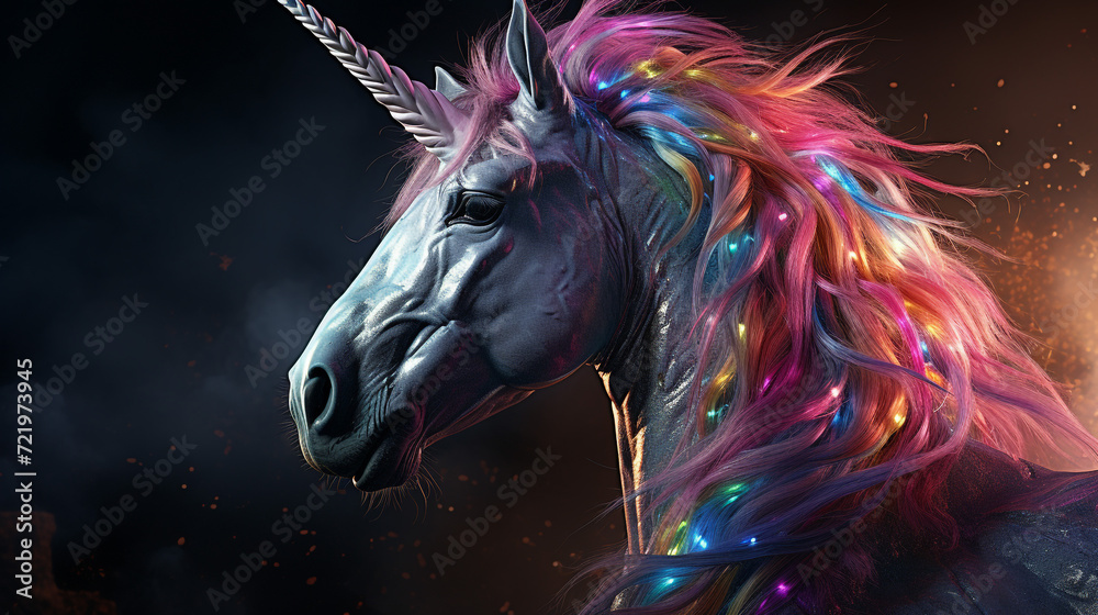 A unicorn with a beautiful rainbow color style
