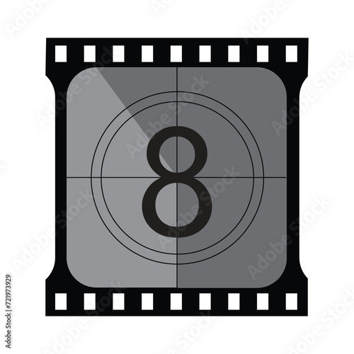 countdown frame. Art design. Old film movie timer count. Vintage retro cinema. Abstract concept graphic element. Universal leader. Number one - 8