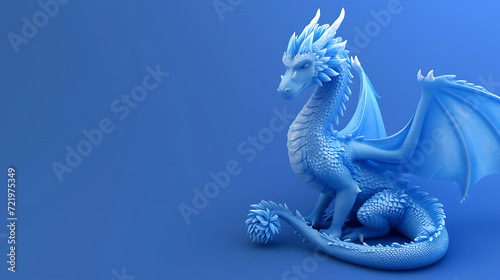 A captivating 3D stylized dragon  radiating both whimsy and majesty  set against a striking royal blue backdrop.