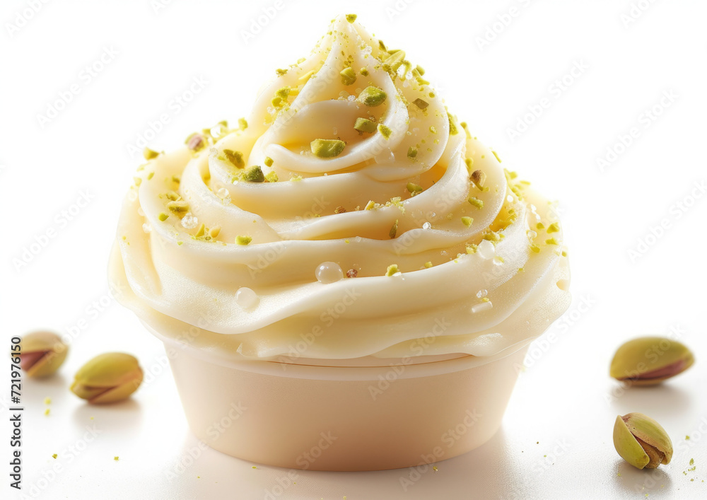 Exotic Turkish Ice Cream with Pistachio Topping on White Exotic Turkish Ice Cream with Pistachio Topping on White