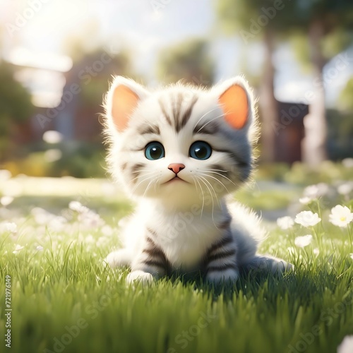 Little kitten in the grass. Generative AI