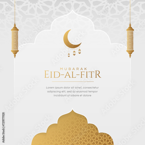 Ramadan Kareem Eid Mubarak Background Design Template with Golden Ornaments 
