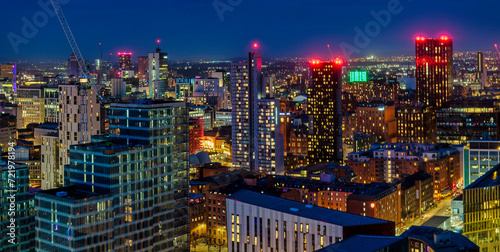 Panoramic view of Manchester Skyline at Dusk 