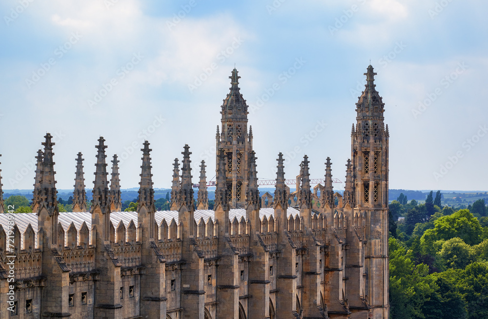 The roof of the King’s College Chapel with the numerous pinnacles. Cambridge. England