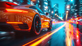 Sport car on the road with motion blur background. 3d rendering. treet racing videogame gameplay.