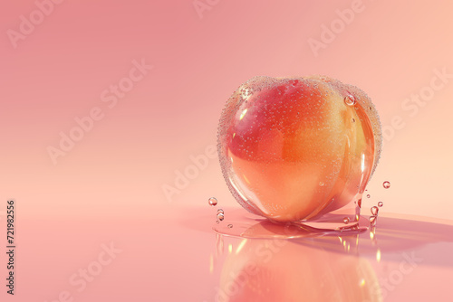 Peach with drops. Close up. Vibrant pink background. Space for text.