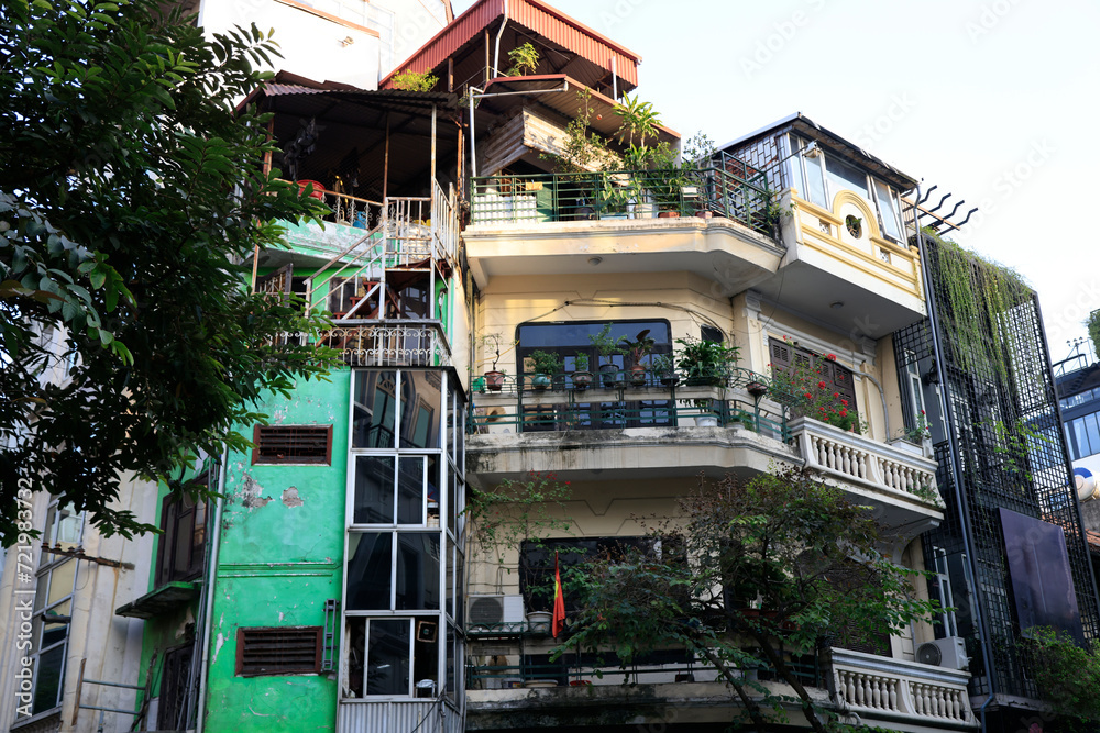 Characteristic buildings in the city of Hanoi, Vietnam