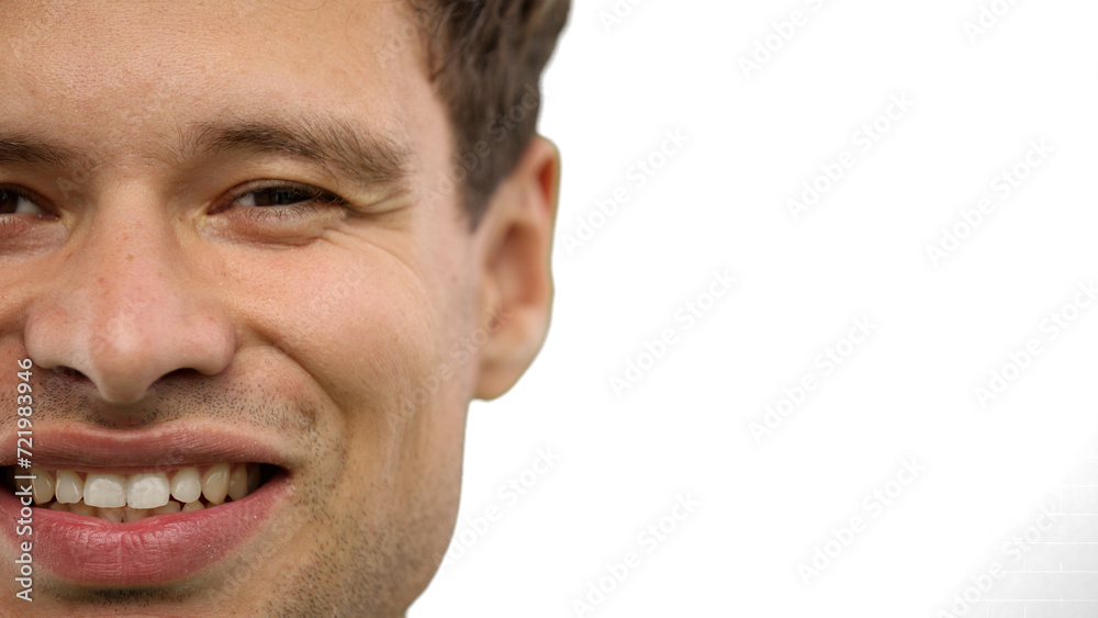 Man's face, on a white background, close-up Man's face, on a white background, close-up