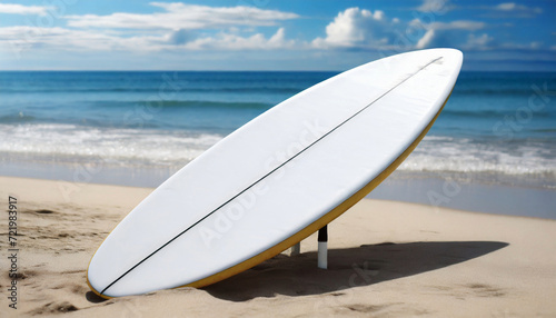 Surfboard on the beach, water sport concept, tropical island, vacation and relaxation, summer landscape