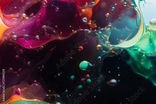 Color gradient abstraction accompanied by transparent fluid bubbles