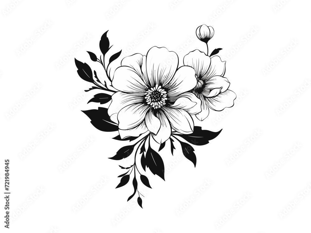 Beautiful vintage minimalist flower illustration art.