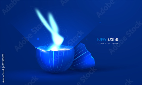 Easter banner with egg and rabbit in digital style. Vector illustration of Easter background in technological style