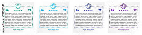 Square Testimonial Box Vector Template. Quotes Shape With Dotted Line