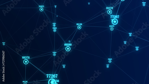 Global network connections. Abstract neural networks cyberspace. Futuristic grid artificial intelligence with digital indicators. Technology cyber dynamic. 3D rendering.