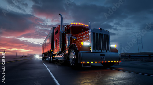 Large truck is driving along the highway