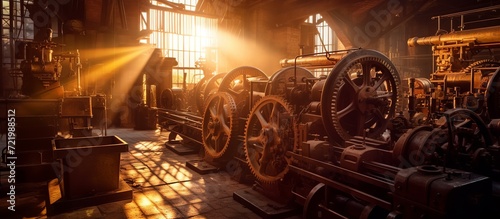 Old machine industry with sunshine