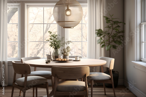 A cozy dining area with a round dining table © sugastocks