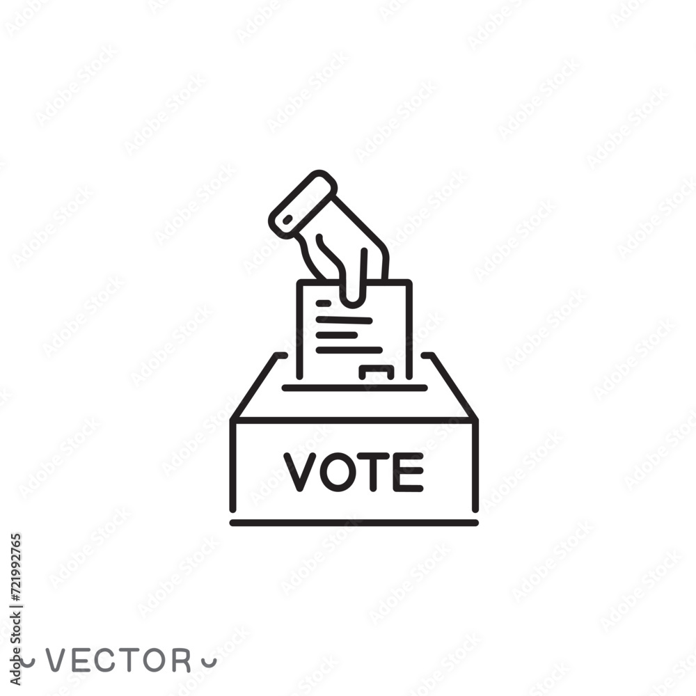Obraz premium Ballot and election line vector icon. Vote and selection vector illustration. Ballot box linear sign. thin line symbol isolated on white background, editable stroke eps 10 vector illustration