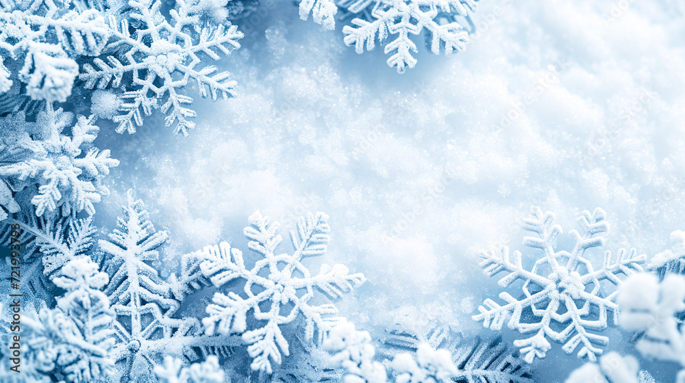 冬のワンダーランド、優しく降る冷ややかな雪の結晶、クリスマスのイメージ。