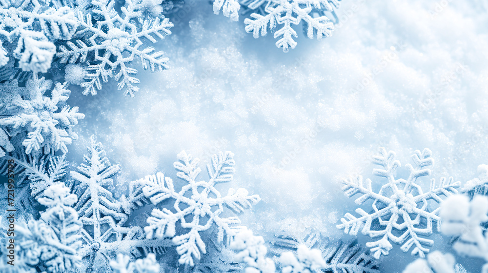 冬のワンダーランド、優しく降る冷ややかな雪の結晶、クリスマスのイメージ。 冬のワンダーランド、優しく降る冷ややかな雪の結晶、クリスマスのイメージ。