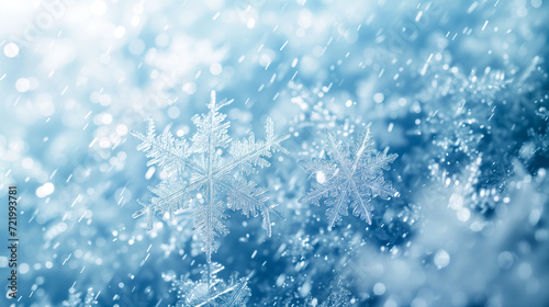 冬のワンダーランド、優しく降る冷ややかな雪の結晶、クリスマスのイメージ。