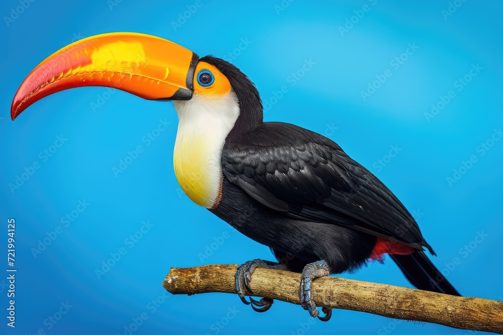 Fototapeta premium Toucan bird on a blue background