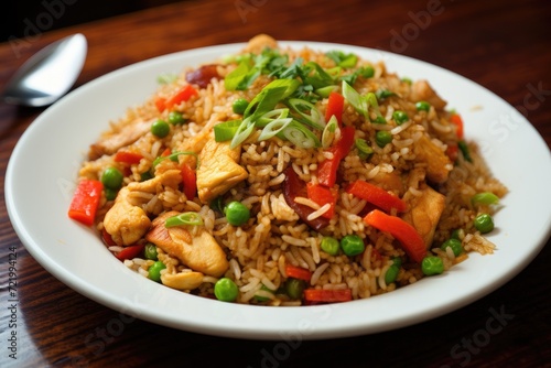 Chicken with fried rice in a bowl