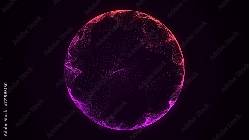 Fototapeta premium Abstract sci-fi sphere with particles and lines. Technology network connection on world. Futuristic illustration. Global digital connections ai. 3D wireframe geometric sphere. 3D rendering.