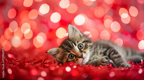 バレンタインのハートと子猫の背景素材
