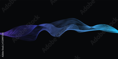 Abstract vector wave line flowing purple and blue color isolated on black background for design elements in concept technology, music, science, A.I.
