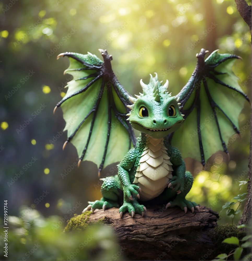 cute animation dragon kid with wings and horns. 2024 year chinise symbol. New year concept. AI generated