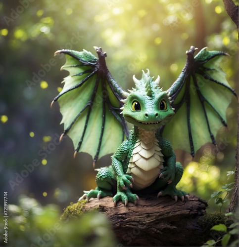 Obraz na płótnie cute animation dragon kid with wings and horns. 2024 year chinise symbol. New year concept. AI generated w salonie