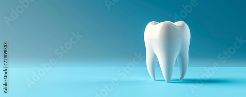 A perfectly white tooth on a blue background, symbolizing oral health and hygiene. The concept of dental clinics and dental care training materials. photo
