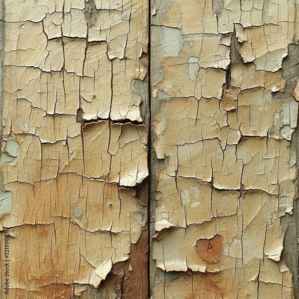 Old beige wooden door with cracked paint texture