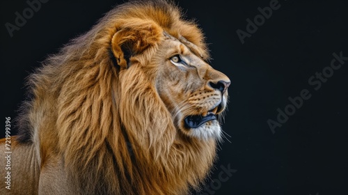 Portrait of a male lion with a dark background