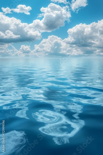 Blue sky and white clouds with reflection on the water surface