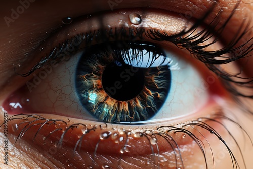 Super macro of a female eye with tears, capturing raw emotion in intricate detail