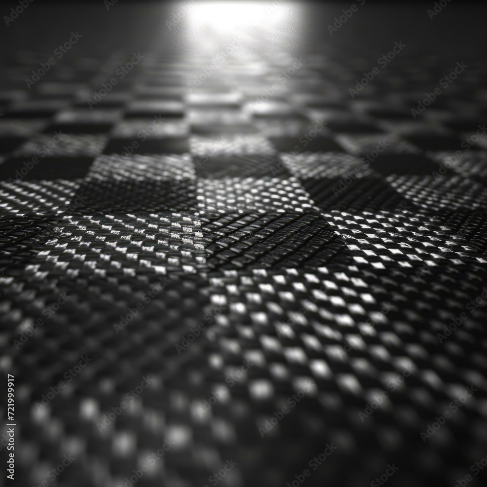 Black and white carbon fiber surface with a checkered pattern