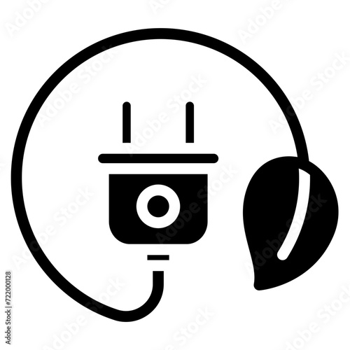 Renewable green energy saving icon. Electric plug and sprout vector desing. photo