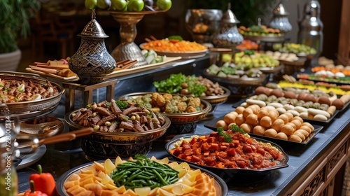 Setup of the iftar buffet in kingdom style.