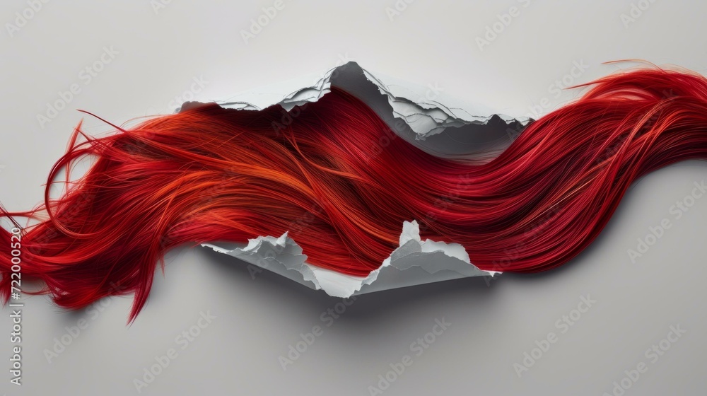 Red hair flowing through a torn paper hole Red hair flowing through a torn paper hole