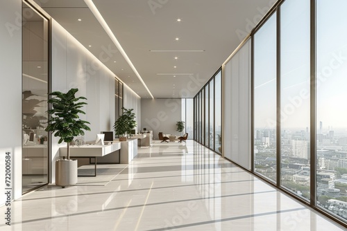 Modern office interior with large windows and city view © Adobe Contributor